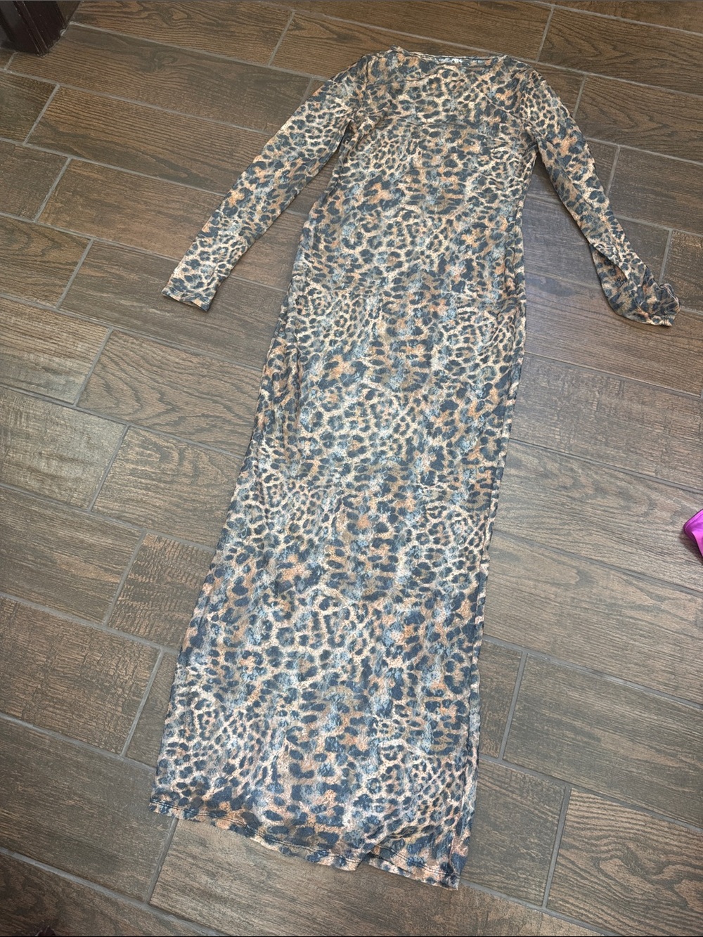 SHEIN Leopard Shear Print Long Sleeve Maxi Dress - Brown and Black